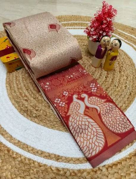 KanjiQueen Woven Kanjivaram Silk Blend, Pure Silk Saree
