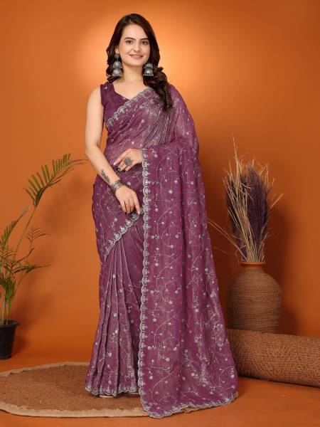 Divastri Embellished, Embroidered Bollywood Tissue Saree