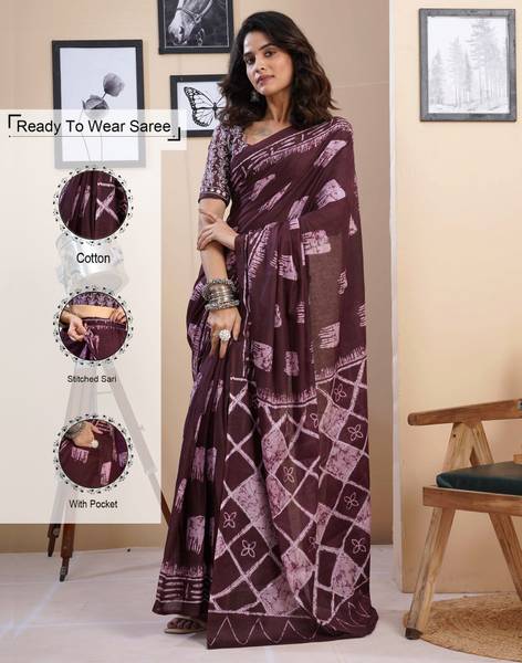 Samah Floral Print, Geometric Print, Printed Daily Wear Pure Cotton Saree