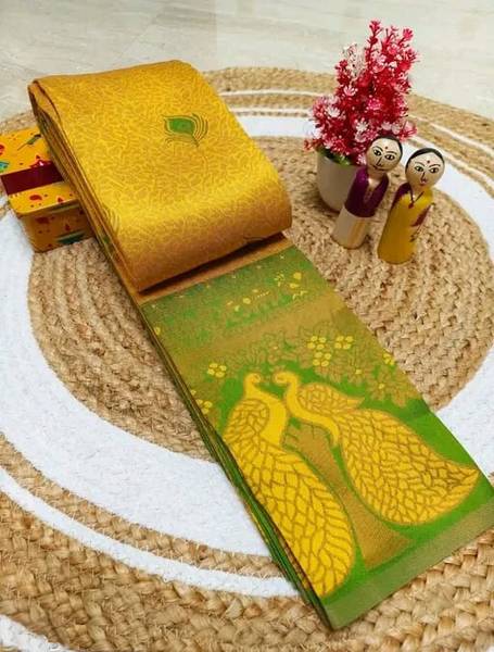 KanjiQueen Woven Kanjivaram Silk Blend, Pure Silk Saree
