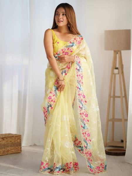 Sareemall Embroidered Bollywood Organza Saree