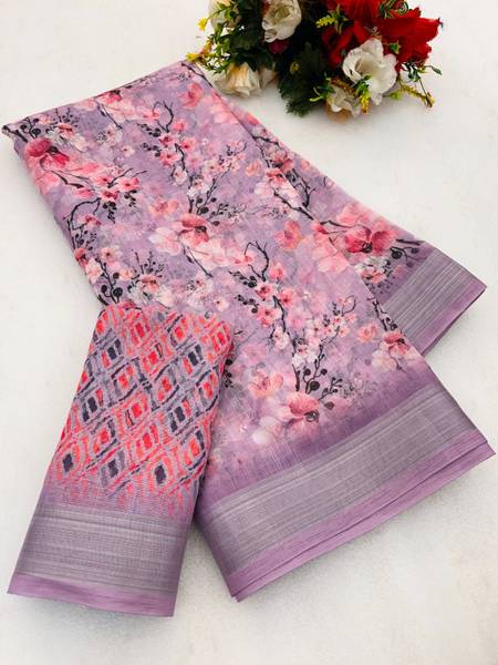 SJY Printed Assam Silk Art Silk Saree