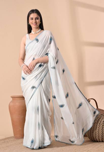 The Weavers Shop by Raavi Embroidered Bollywood Chiffon Saree