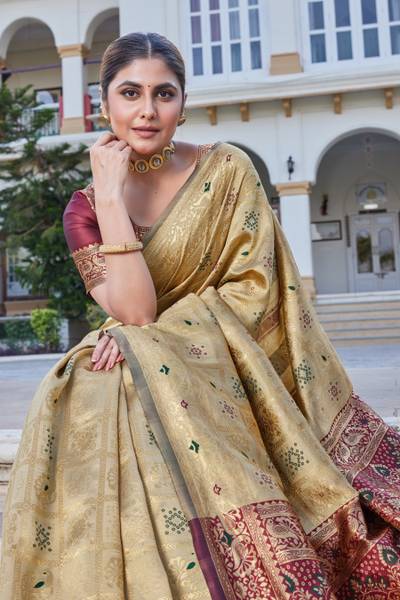 PICKWELL Printed Banarasi Cotton Silk, Jacquard Saree