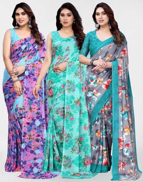 SIRIL Floral Print, Geometric Print, Printed Daily Wear Georgette Saree