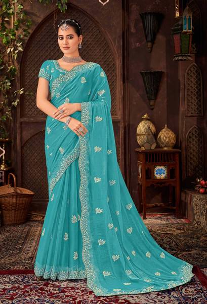 Laxmipati sarees Embroidered Saree with Attached Blouse Tissue Saree