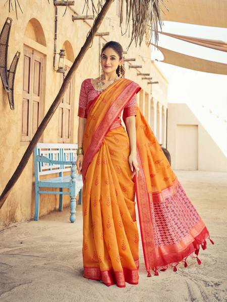 FASHION STROM Woven Bollywood Cotton Silk Saree