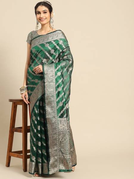 SHRIMAY Embellished, Solid/Plain, Polka Print Bollywood Net, Organza Saree