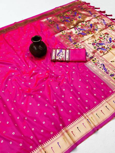 ZILVIRA Printed, Woven, Dyed Kanjivaram Pure Silk, Art Silk Saree