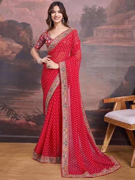 Vivan Fab Embroidered Bandhani Georgette Saree