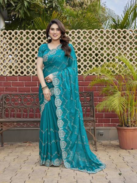 TTH Self Design Bollywood Organza, Chiffon Saree