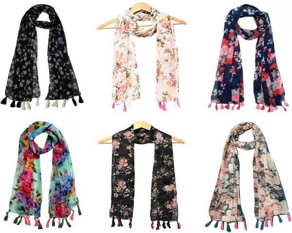 RiddleNeedle Floral Print Chiffon Women Scarf, Fancy Scarf, Stole