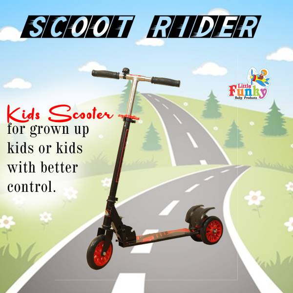 Little Funky 3 Wheel OT Kick Scooter with Bell, Adjustable Height and Rear Brake