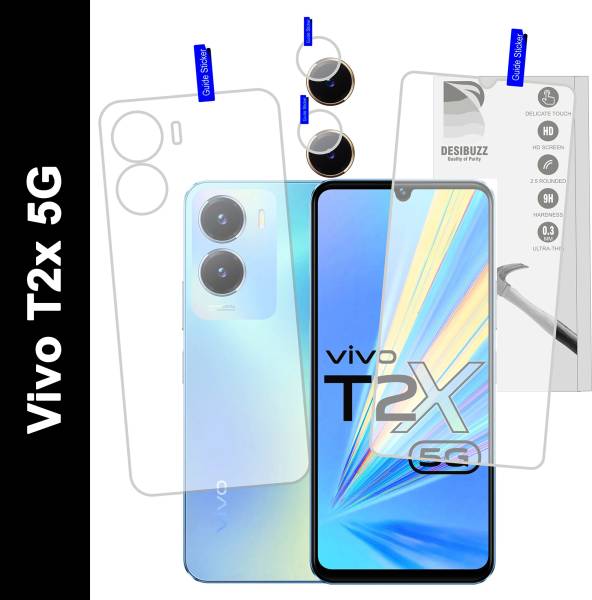 DESIBUZZ Front and Back Tempered Glass for vivo T2x 5G, {Flexible}, Camera Lens