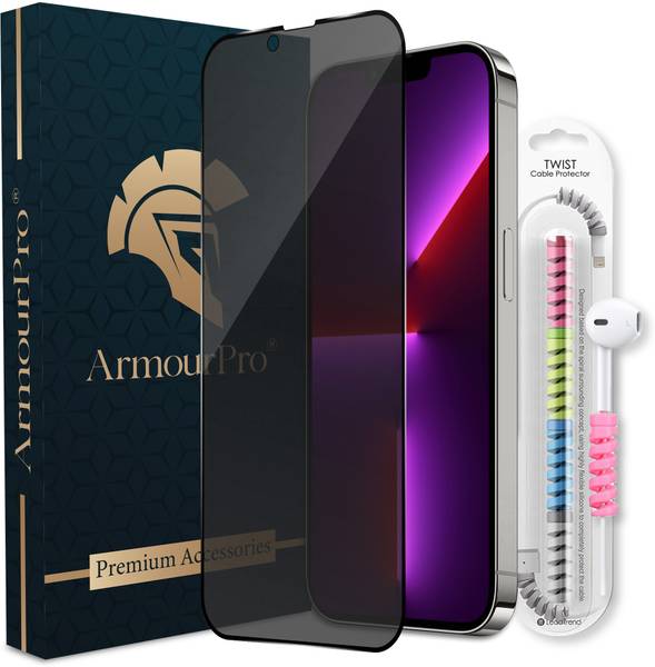 ArmourPro Edge To Edge Tempered Glass for iPhone 13 Pro, iPhone 13, 1 Privacy Matte Anti Spy Glass with 1 Cable Protector