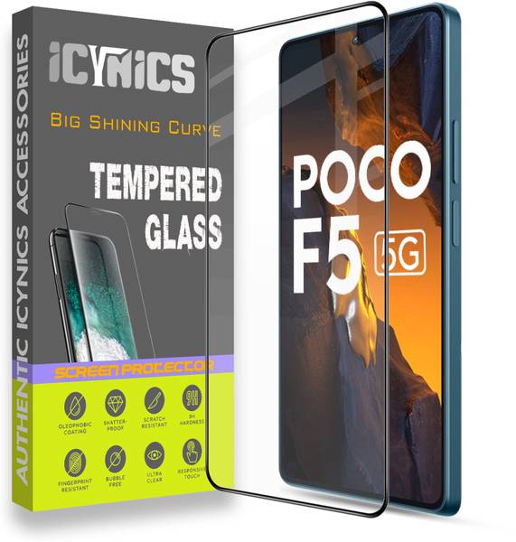 ICYNICS Edge To Edge Tempered Glass for Poco F5 5G, Anti-Fingerprint, Waterproof, Oil-resistant, Bubble-Free, Anti-Static, Scratch Resistant Full Cove...