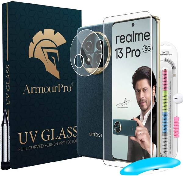 ArmourPro Edge To Edge Tempered Glass for Realme 13 Pro 5G, Realme 13 Pro, Realme 13 Pro Plus 5G, 1 UV Glue Tempered Glass, 1 Cable Protector and 1 Tr...