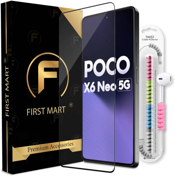 FIRST MART Edge To Edge Tempered Glass for Poco X6 Neo 5G, Poco X6 Neo, X6 Neo 5G, OG Tempered Glass with Cable Protector