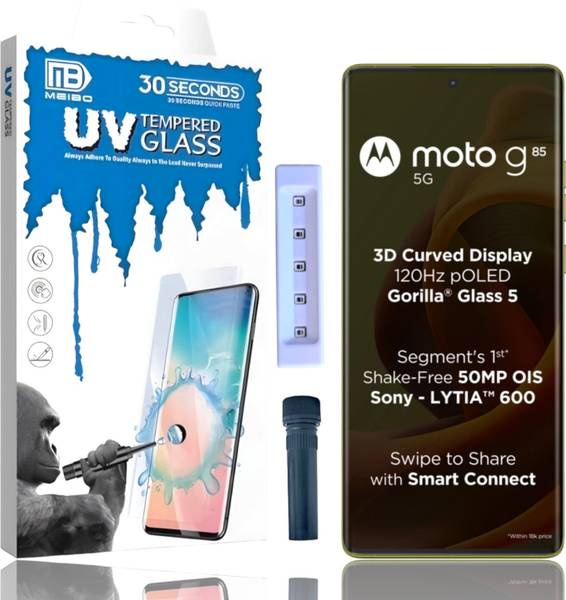 KadWaniya Edge To Edge Tempered Glass for Moto G85 5G, Motorola Moto G85 5G, Meibo Series 3D Curved High Quality UV Liquide Glue Glass with Easy Insta...
