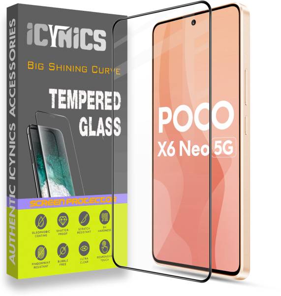 ICYNICS Edge To Edge Tempered Glass for Poco X6 Neo 5G, Anti-Fingerprint, Waterproof, Oil-resistant, Bubble-Free, Anti-Static with Full Screen Coverag...