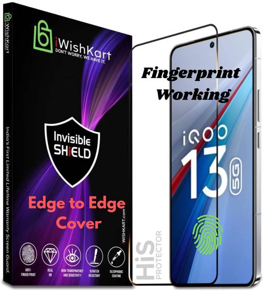 iWishKart Edge To Edge Tempered Glass for IQOO 13 5G, IQOO 13, IQ 13 / iqoo13 / iq13, Ultrasonic Fingerprint Working 1.5mm , Military grade Edge to Ed...