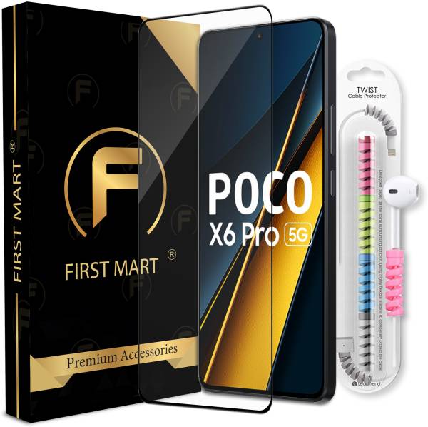 FIRST MART Edge To Edge Tempered Glass for Poco X6 Pro 5G, Poco X6 Pro, Redmi Note 13 5G, OG Tempered Glass with Cable Protector