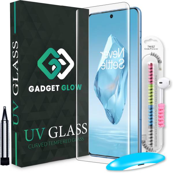 Gadget Glow Edge To Edge Tempered Glass for OnePlus 12R 5G, One Plus 12R 5G, 1+ 12R 5G, OnePlus 12R, UV Light Tempered Glass with Cable Protector