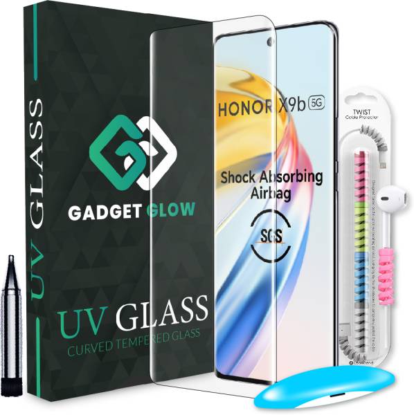 Gadget Glow Edge To Edge Tempered Glass for Honor X9b 5G, Honor X9b, OnePlus 12R 5G, 1+12R, UV Light Tempered Glass with Cable Protector