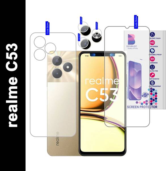 DESIBUZZ Front and Back Tempered Glass for realme C53, {Flexible}, Camera Lens