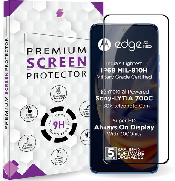 Qoisa Tempered Glass Guard for Moto Edge 50 Neo Elite Tempered Glass Screen Protector Guard with Easy Installation Kit | Full Coverage & Scratch Resis...