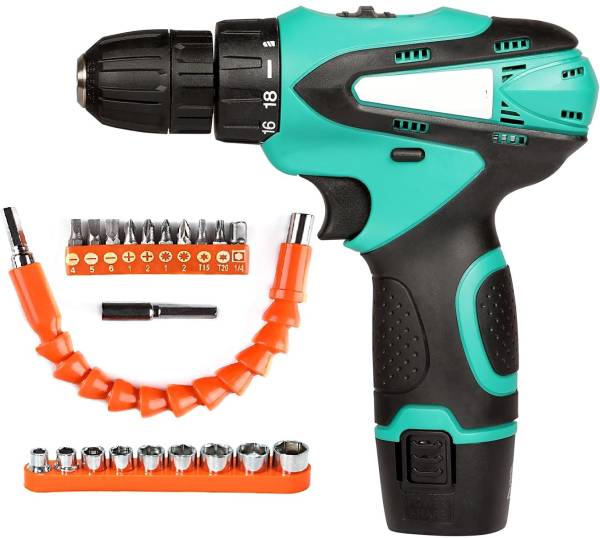 XDLB 12V Powerful Cordless Drill Machine|1350 RPM|18 Torque|2 Speed Gear|2 Batteries With Flexible Drill Bit Extension-10pc Screwdriver Bits Collated ...