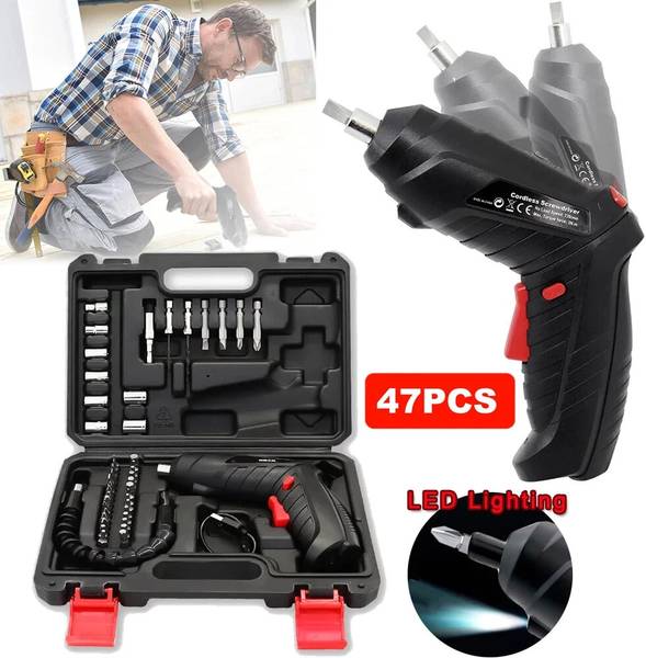 NUVASA Cordless Electric Screwdriver Kit, 46 Bits, 3.6V, LED, Carry Case, Tool Set Standard Screwdriver Set
