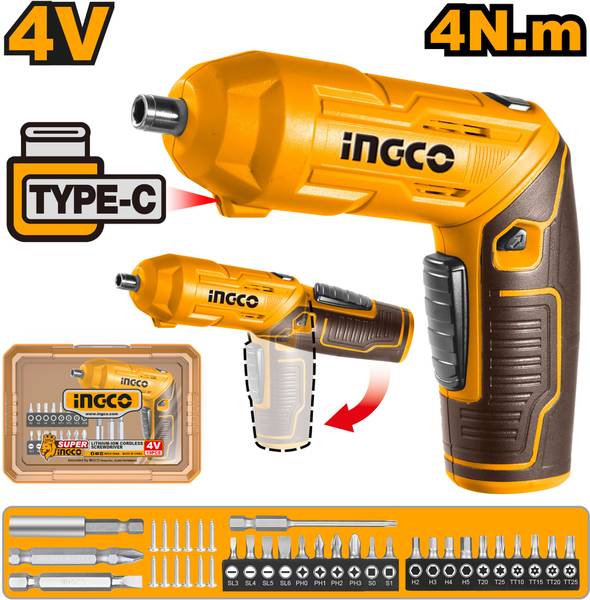 INGCO Lithium Ion Cordless Screwdriver CSDLI0442 Long Handle Screwdriver Set