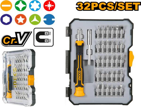 INGCO Electronics Precision Screwdriver with 30 Bits, cr-V, Precision Screwdriver Set