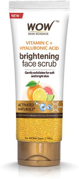 WOW SKIN SCIENCE Vitamin C + Hyaluronic Acid Brightening Face Scrub | Gently Exfoliates Scrub