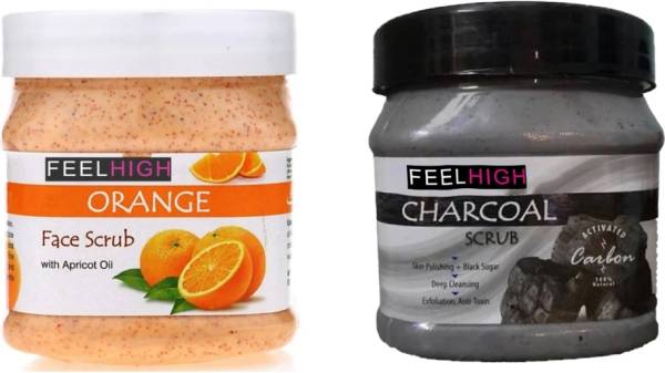 feelhigh Face and Body Orange Scrub and Charcoal Scrub For Man and Woman -Pack 2 Scrub