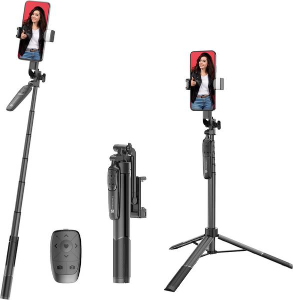 Portronics Lumistick Pro Smart Selfie Stick with Tripod, 360 Degree Rotation, 10 M Bluetooth Range, 1600 mm Extension Rod, 3 Light Modes Bluetooth Sel...