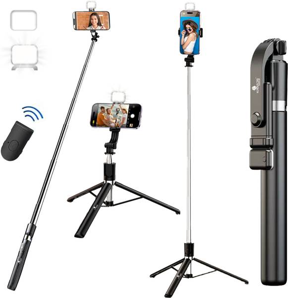 Kratos 67-Inch Selfie Stick Tripod with LED Light | 2-Level Brightness | Remote Bluetooth Selfie Stick