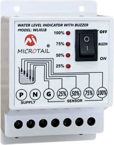 MICROTAIL Water Level Indicator with Alarm on Tank Full with 5 Sensors, Single Phase 230V Wired Sensor Security System