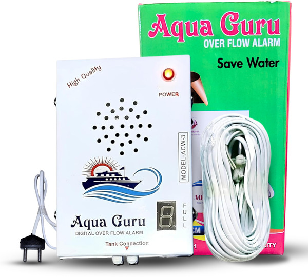 AQUA GURU Metal body Digital Display water Tank overflow alarm with 15 mtr. Wire Wired Sensor Security System