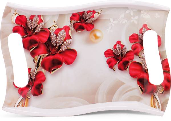 Home-pro | Rose Petals Design | Ideal Tray For Serving Snacks / Tea / Coffee Tray Serving Set