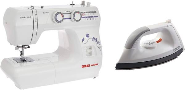 USHA Wonder Stitch Machine with EI 1602 1000 Watt Dry Iron Electric Sewing Machine
