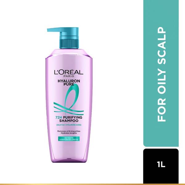 L'Oral Paris Hyaluron Pure 72H Purifying Shampoo for Oily Scalp, Dry Hair