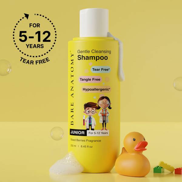BARE ANATOMY Junior Gentle Cleansing Kids Shampoo|Tear-free & Hypoallergenic|5-12 Yr Old Kids