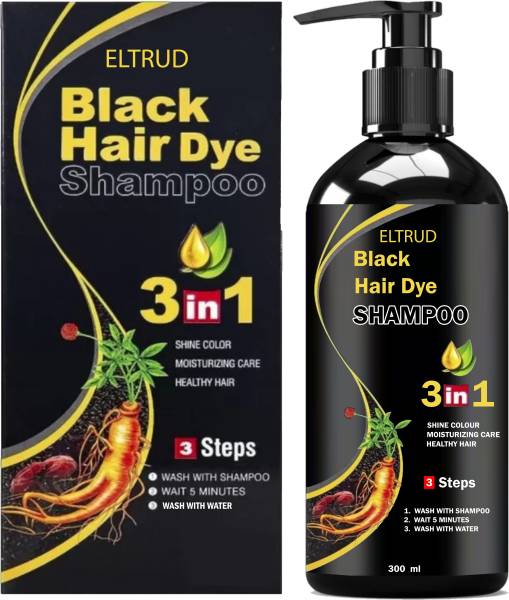 ELTRUD Natural 3 in 1 Black Hair Dye Shampoo for Women & Men 100% Hair Dye Coverage. , Black