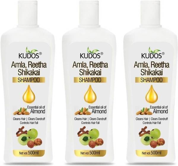 KUDOS Amla Reetha Shikakai Shampoo 500 ml Pack of 3 | An Ayurvedic Shampoo for Beautiful Volumizing Lustrous Hair