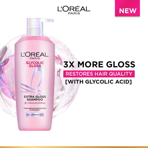 L'Oral Paris Glycolic Gloss Shampoo, Powered by Glycolic Acid, for Dull Dair, for 3x Shine