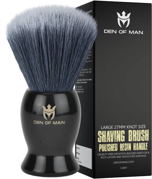 Den of Man Jumbo 27mm Knot Premium Imitation Badger Hair , Black Resin Handle Shaving Brush