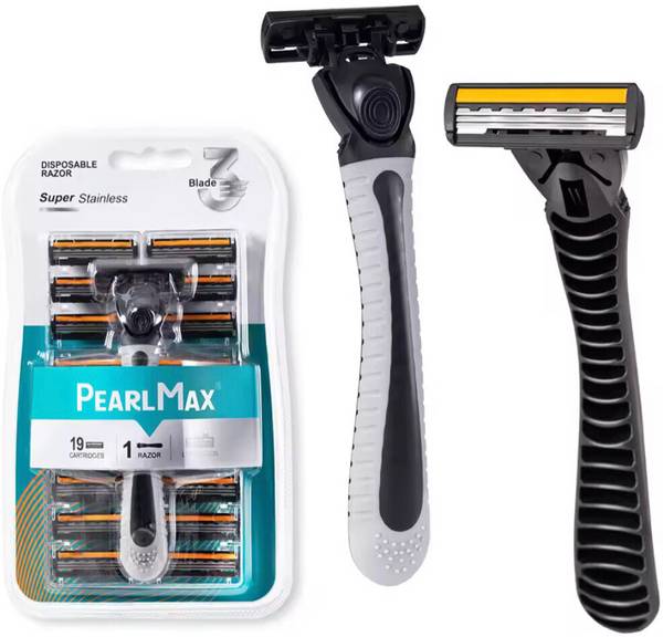 PearlMax Disposable Shaving Razor For Men Stainless Steel Triple Razor 19 CARTRIDGES, Men