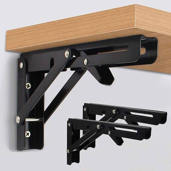 ELIE INDIA Folding Shelf Brackets, Heavy Duty Collapsible, Black DIY L Bracket (30 CM) 30 Shelf Bracket
